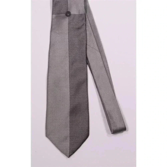 Gianni Versace Vintage 90's Gray/Black Check Geometric Print Silk Necktie Tie - Picture 3 of 9